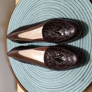 Salvatore Ferragamo Boutique Brown Croc Tassle Loafers Size 7 1/2 3A